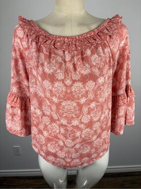 GAP Pink White Paisley Floral Smocked Shoulder Sleeveless Tank Top Blouse XS